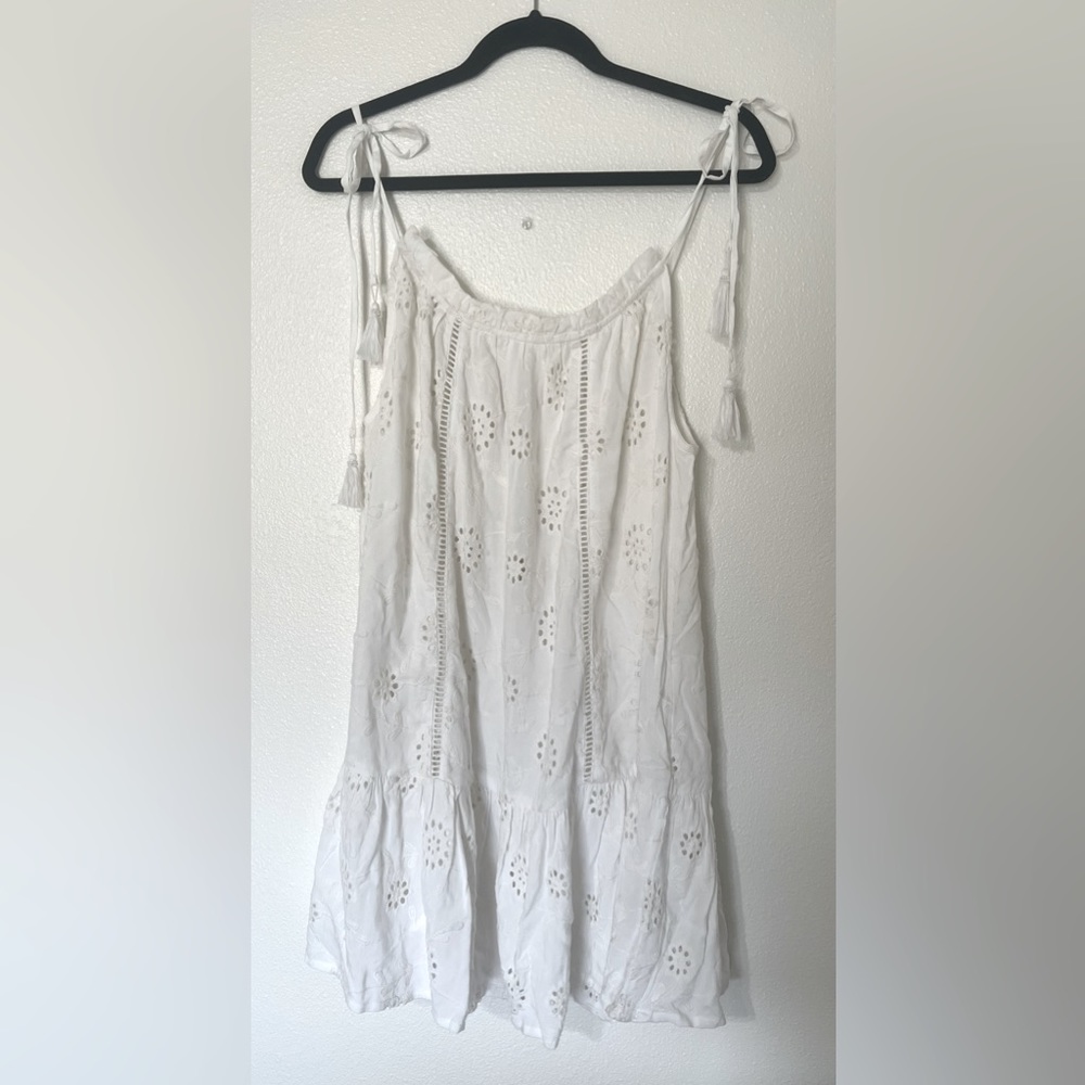 White Eyelet Shoulder Tie Dress